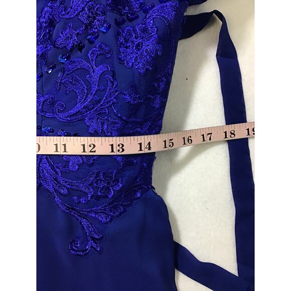 MOTHER OF THE BRIDE SZ 4 S royal blue lace up beaded maxi dress NEW b124 - Picture 6 of 8